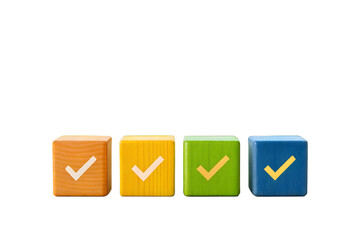Colorful Wooden Blocks with Checkmarks  Success, Completion, and Achievement Symbols