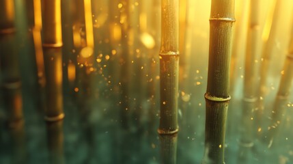 Obraz premium Golden Bamboo Forest: Mystical Sunrise