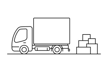 Truck and boxes icon. Black outline linear silhouette. Editable strokes. Side view. Vector simple flat graphic illustration. Isolated object on white background. Isolate.