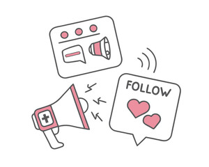 Social Media Marketing Illustration with Megaphone and Follow Message