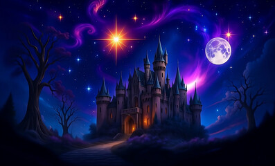 Mystical Nights at the Towering Castle Where Dreams and Stars Collide