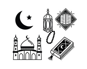 Islamic Religious Symbols Collection Mosque Lantern Crescent Star