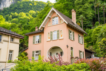 Caslano- Switzerland- 2 May 2025: View of traditional houses in the Ticino.