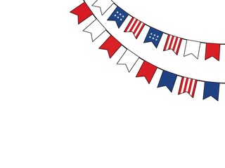 Obraz premium Simple flat design of bunting flags in red, white, and blue gently curved across top right corner, rest of the image left empty — minimal Independence Day decor, isolated