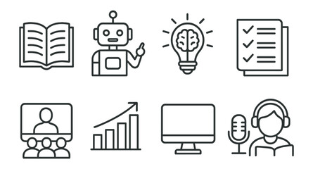 Education, learning outline icon set. books, online courses, study icons collection