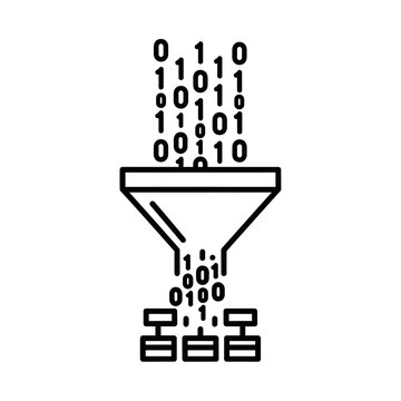 Artificial Intelligence data processing funnel with binary code