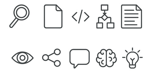 Business and technology outline icon set. workflow, network, innovation, digital icons
