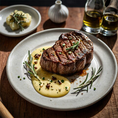 grilled beef steak with vegetables