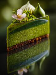 Dark Chocolate cake with cream and pistachio, dubai chocolate style
