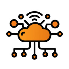 IoT cloud network icon featuring a cloud connected to various devices via wireless signals - Smart Thermostat