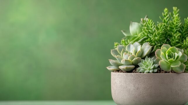 A beautifully arranged collection of various succulent plants in a modern concrete pot, showcasing different shapes, colors, and textures that enhance any home decor.