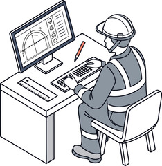Engineer working on a CAD drawing at a desk