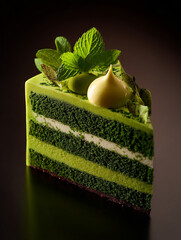 Green matcha cake pistachio, Dubai chocolate style. AI Generative