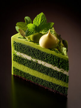 Green matcha cake pistachio, Dubai chocolate style. AI Generative