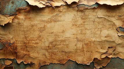 Aged and textured torn paper collage with vintage scrapbook style and warm tone