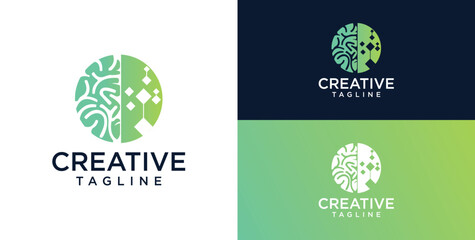 Brain Logo, combination of brain and technology freedom symbol, flat design logo template, vector illustration