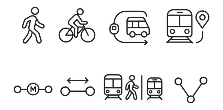 Transportation, commuter line icon set. travel, public transit, commute icons collection