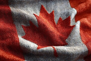 Canadian flag waving in the wind, symbol of national pride and identity