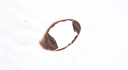 Real Burned Hole in white Paper middle PNG - Scorched Edges, Burnt Texture, Distressed Element, or Grungy Frame Overlay, Burnt paper hole,  Burn in paper with brown edges and flame