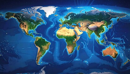 World Map with Earth Globe, Planet, Geography, and Travel.