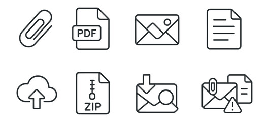 Digital document line icon set. files, attachment, email icons outline collection