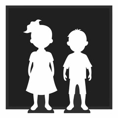 silhouettes of two young children, a boy and a girl. 
