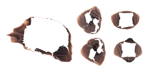 Set of Burnt Paper Holes & Spots PNG - Scorched Edges, Distressed Textures, Grunge Overlays, or Fire Damage Elements

