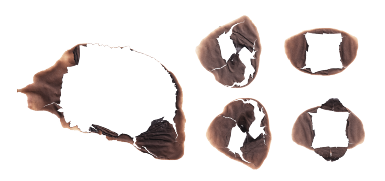 Set of Burnt Paper Holes & Spots PNG - Scorched Edges, Distressed Textures, Grunge Overlays, or Fire Damage Elements

