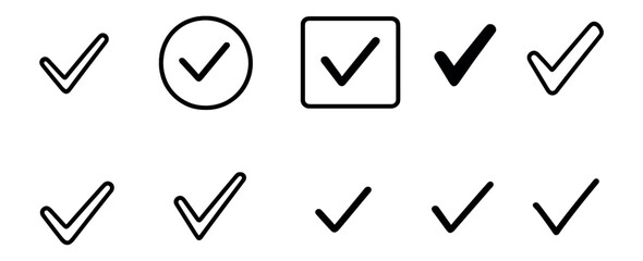 Checkmark, approval icon set. verification, confirmation icons in outline style