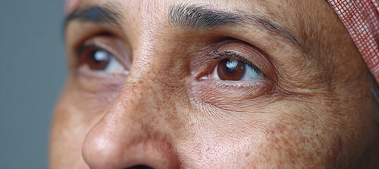 Fototapeta premium 45 year old South Asian female seated in a dermatologists office showing melasma on her forehead with a stipple engraving overlay highlighting dermal melanin concentration
