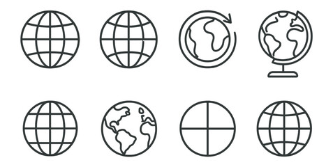 Globe and earth linear icon set. geography, global navigation, outline symbols