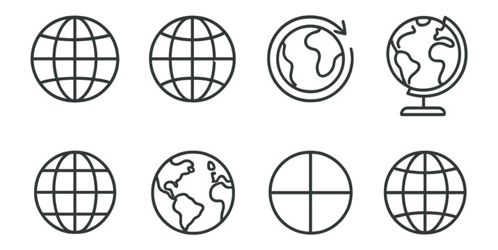 Globe and earth linear icon set. geography, global navigation, outline symbols