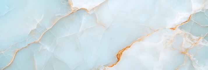 Naklejka premium Captivating marble-like pattern featuring soft blue and white hues, accentuated by delicate golden veins. A visually striking natural texture.