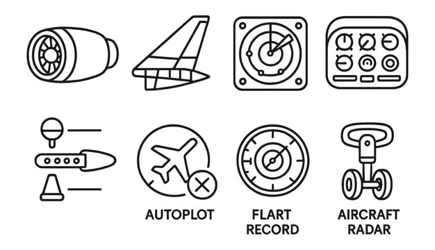 Aviation, aircraft outline icon set. pilot, autopilot flight control icons collection