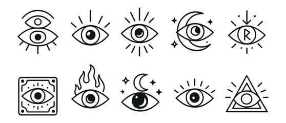 Eye and vision linear icon set. mystical, magical symbols in a simple line style