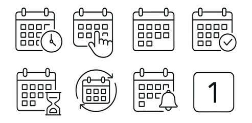 Calendar and planner line icon set. schedule, reminder, event icons in outline style