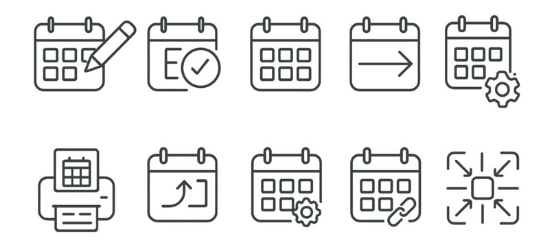 Calendar, event line icon set. schedule, date management icons line style collection