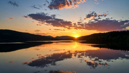 Sunset Reflection with Lake Mountains.