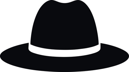 Black Fedora Hat Silhouette Icon on White Background