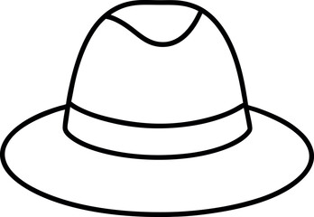 Minimal Line Art Fedora Hat Icon for Coloring or Design