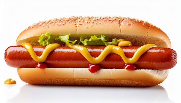 hotdog hot dog sandwich isolated sausage mustard ketchup food bread american hot dog sandwich isolated sausage mustard hotdog ketchup food bread american background plate gourmet white bbq yellow top - Powered by Adobe