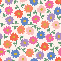 colorful flowers seamless pattern design. Perfect for Prints, Wrapping Paper, Wallpaper, Textiles, Stationery, and Fabric.