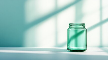 A minimalist image of an empty glass jar casting beautiful shadows on a softly colored wall, emphasizing simplicity and the beauty of everyday objects in artistic composition.