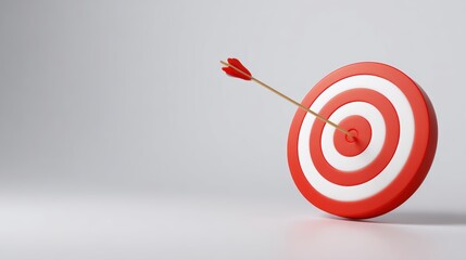 Arrow striking red and white bullseye target on gray background
