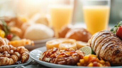 An inviting breakfast spread filled with various pastries, fruits, and beverages, showcasing the beauty and variety of a delightful morning meal experience.