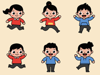Joyful Children: An illustration of six playful children in energetic poses, radiating happiness and boundless joy, capturing the essence of childhood, joy, and carefree spirit.