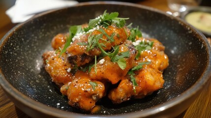Spicy Buffalo Cauliflower Bites with Cilantro and Feta