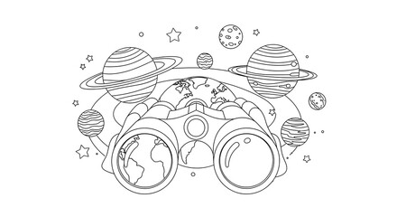 A detailed line art illustration of a wooden park bench surrounded by blooming chrysanthemums and foliage isolated on transparent background