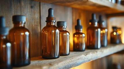 Amber Glass Bottles for Essential Oil Storage: Apothecary Style Shelf Display
