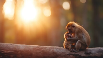 This touching photograph features a mother monkey affectionately holding her baby, beautifully illustrating the bond of love and care in nature’s animal kingdom.